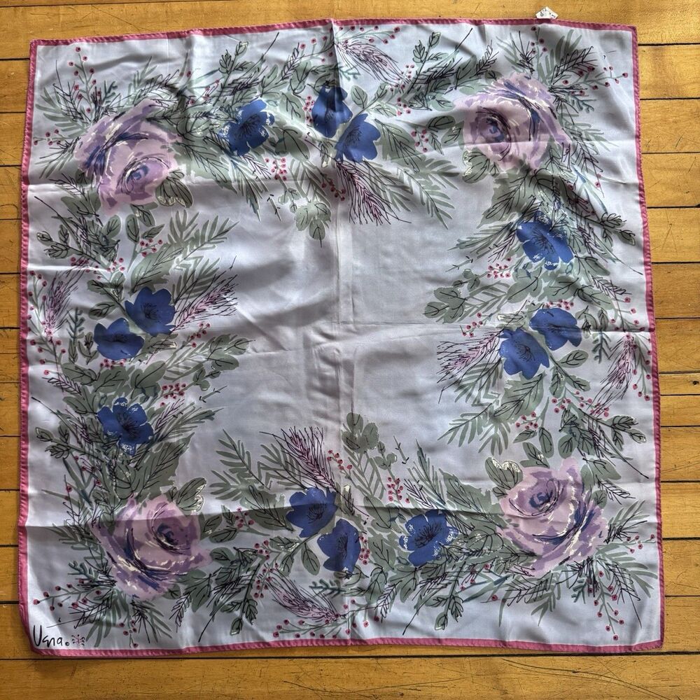 vintage Vera Neumann Light Pink Purple  floral scarf 100% Acetate made in Japan